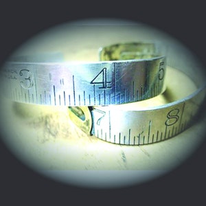 Vintage Ruler Bracelet Repurposed Up-cycled Aluminum & Brass Cuff Him or Her Graphic Carpenter Dressmaker Seamstress  Architect, Drafter