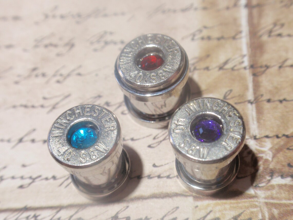 Bullet Ear Gauges Plugs 40 Cal Bullet Plug Earring W Colored Etsy