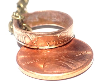 Penny Coin Ring Necklace A Lucky penny for your thoughts necklace on 18" brass chain one copper penny