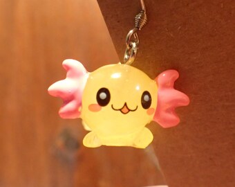 Cute Kawaii Axolotl Dangle Earrings Blue Yellow Pink