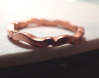 Thin Copper Wave Shape Band Minimilist LAUNCH SALE Ultra Thin Band--2mm wide Flat Edge Solid copper Modern Wedding Ring Copper Stacking ring