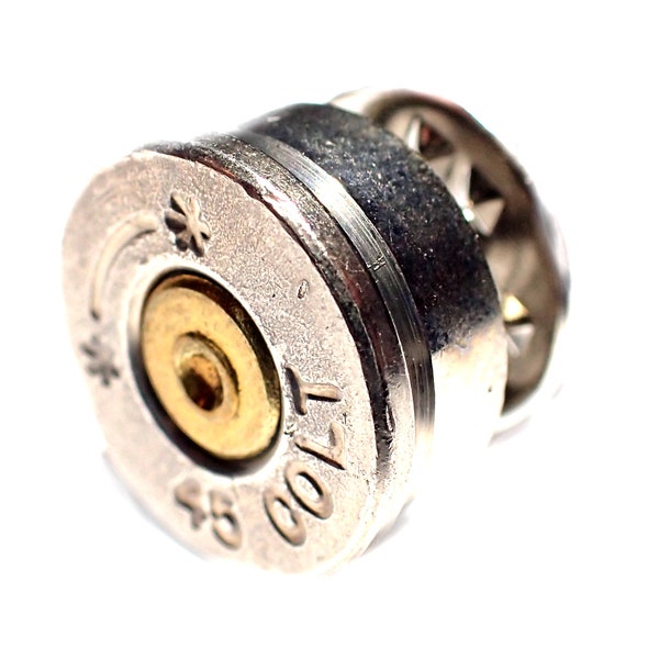 Colt 45 Silver Bullet shell casing Pin tie tack Made from Genuine spent ammo