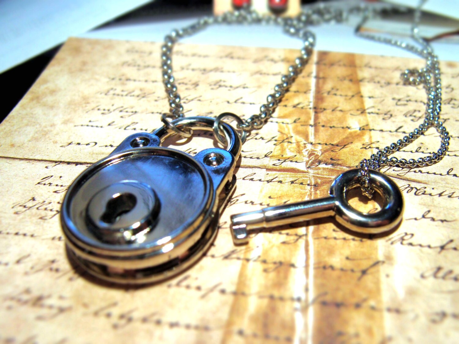 Padlock Necklace Lock and Key Necklace Couples Necklace Set Etsy
