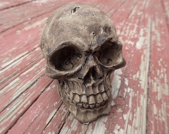 AGED SKULL concrete sculpture, Ancient skull Gothic Decor bone Dark dug from earth