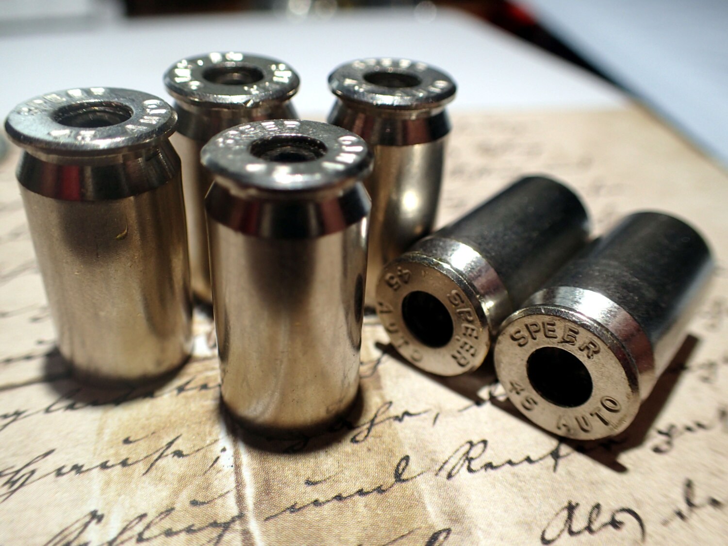 50 pcs Bullet casings shells 45 caliber nickel with primers Etsy