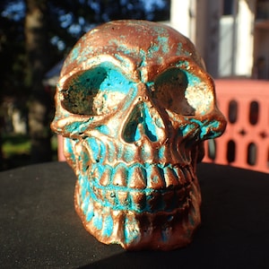 Metal Skull - COPPER PATINA Skull - Skull Sculpture Stempunk Sculpture - Gothic Decor   CONCRETE Skull