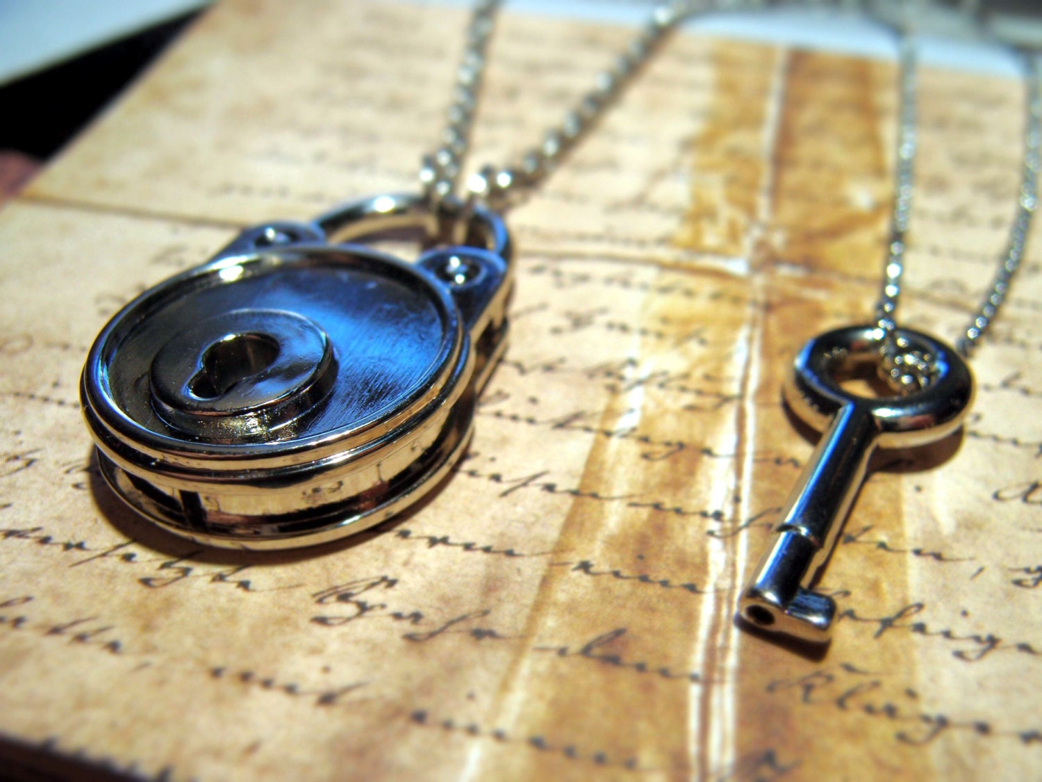 Padlock Necklace Lock and Key Necklace Couples Necklace Set Etsy