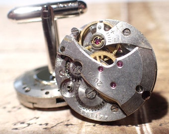 Steampunk Watch Movement Cufflinks, Vintage Mechanical Gear (20mm)
