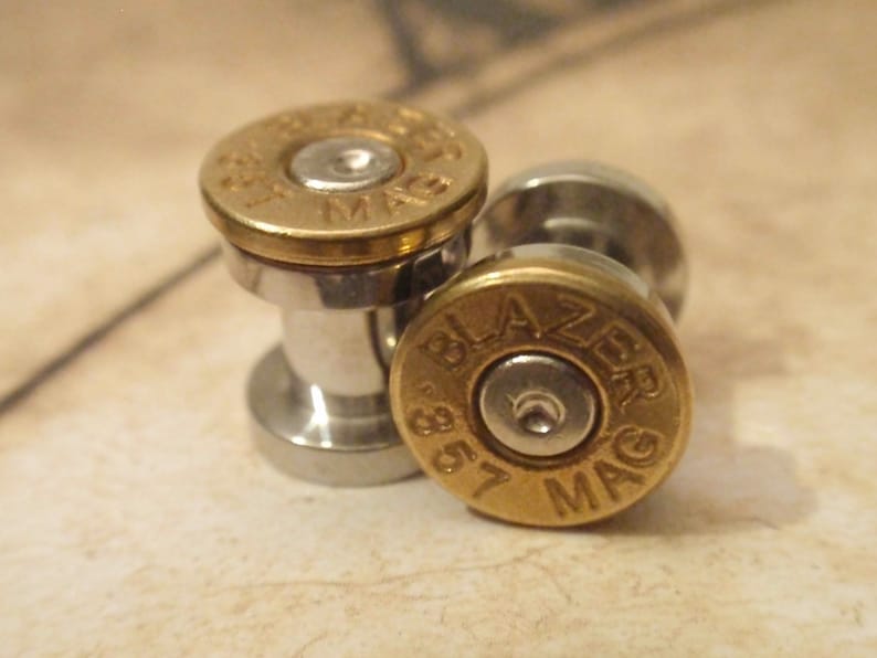 Bullet Ear Plugs 357 Magnum Bullet Plug Earrings Bullet Shell Etsy