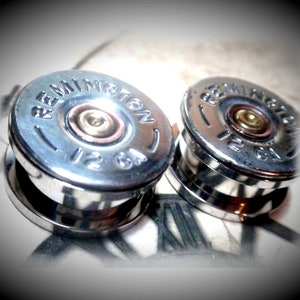 Remington 12ga shotgun Ear plugs plugs (silver) Shotgun Hull Size  3/4&quot; Bullet Plugs Earrings Bullet shell ONE PAIR