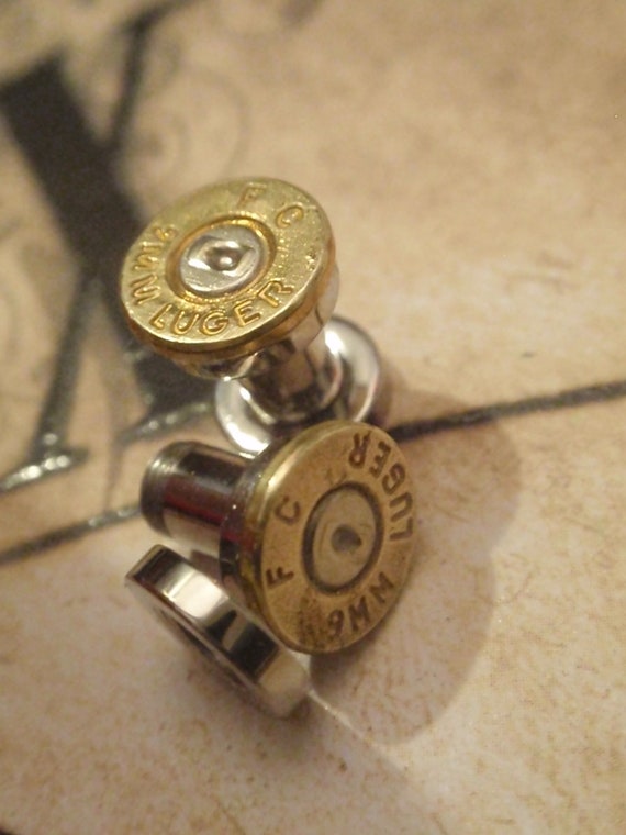 Bullet Ear Plugs 9mm Bullet Plug Earrings Bullet Shell U Pick Your Gauge Two Tone Gold Silver 9mm Gauges Bullet Gauges Bullet Guages Etsy