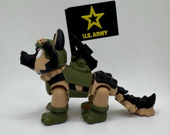 3D Printed Army Dog Figurine, Military-Inspired Articulated Dog, U.S. Army Display Figure, Soldier Dog Gift, Veteran Desk Decor