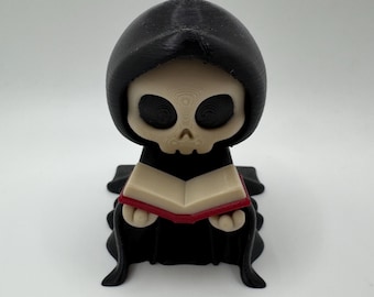 3d printed reading reaper • grim reaper figurine with book • gothic halloween decor • unique spooky collectible