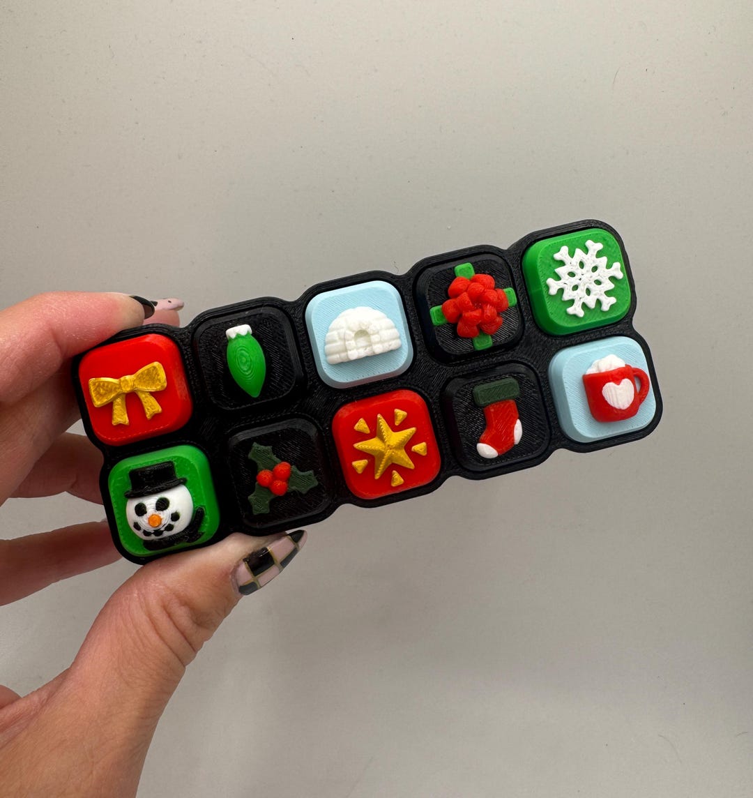 Multiclicker 3D Printed Christmas Multiclicker – Holiday Fidget Toy With 10 Festive ...