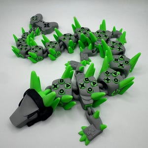 3d printed gamer dragon – articulated gaming-themed dragon – available in standard or large size + girl gamer edition