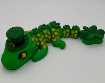 Lucky Baby St. Patrick’s Day Articulated Dragon – 3D Printed – Shamrock & Gold Edition!