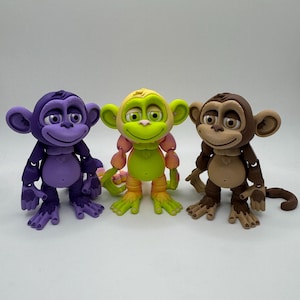 3D Printed Articulated Monkey with Optional Tree Stand & Banana Prop