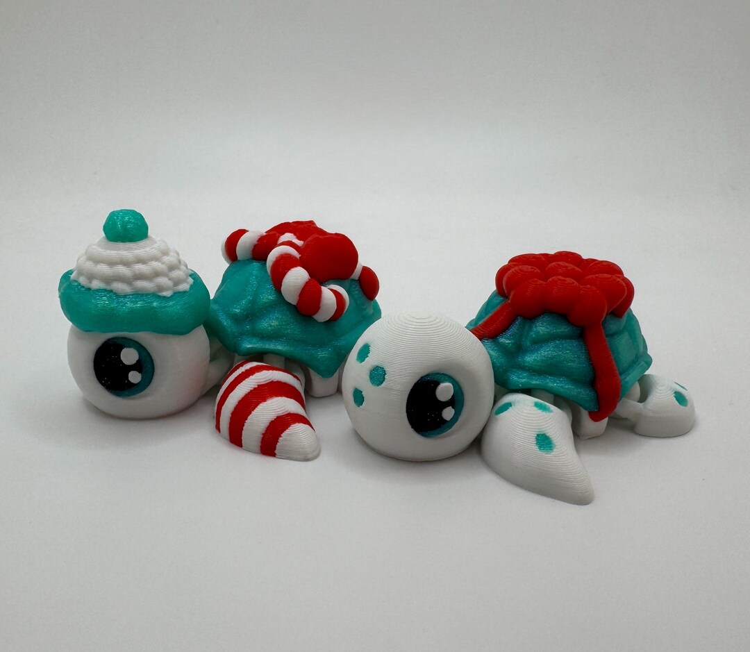 3D Printed Christmas Turtles • Candy Cane Turtle & Present Turtle ...