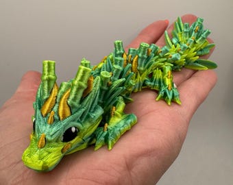 Articulated bamboo dragon | 3d printed dragon by cinderwing3d | full size & baby | fantasy creature | fidget toy | golden3dprintz