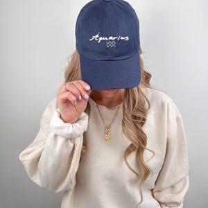 Vintage Embroidered Aquarius Hat - Minimalist Astrology