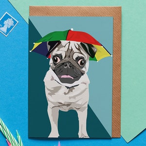 Arnie the pug with umbrella hat