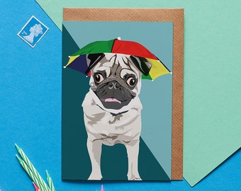 Arnie the pug with umbrella hat