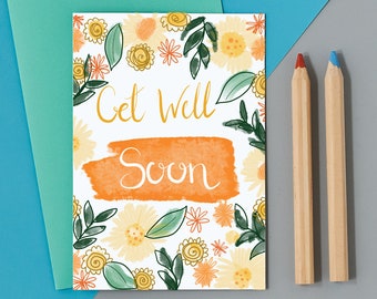 Get Well Soon card, with flower background