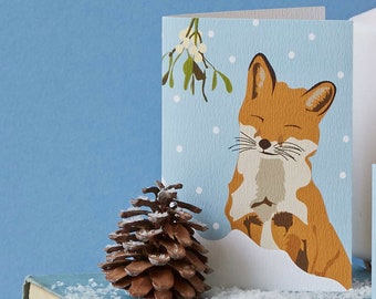 Christmas fox card, with mistletoe