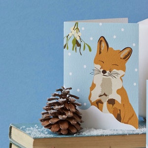 Carte de renard de Noël, avec gui