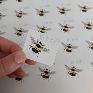 Bee Happy sticker, postage stickers, wrapping stickers