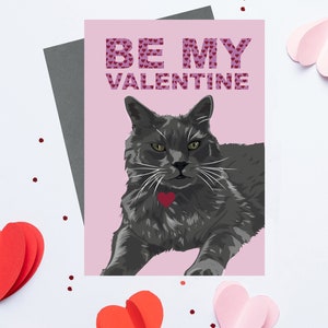 Soyez ma carte de vœux chat gris de la Saint-Valentin Carte de Saint-Valentin avec cœur d’amour