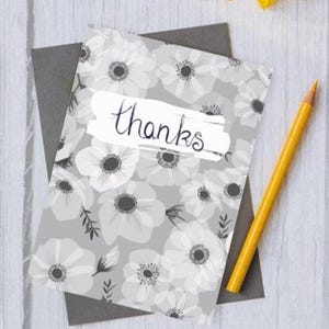 Thanks card, grey poppy thank you