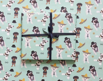 Dog wrapping paper, Dachshund, Schnauzer, Pug and Bichon Frise