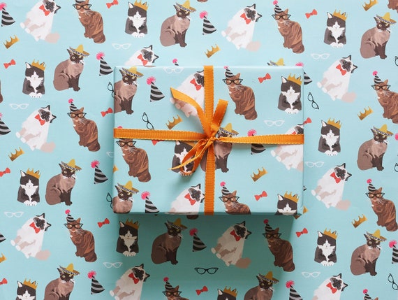 Cat wrapping paper, siamese cat, british shorthair, munchkin cat and Persian cat