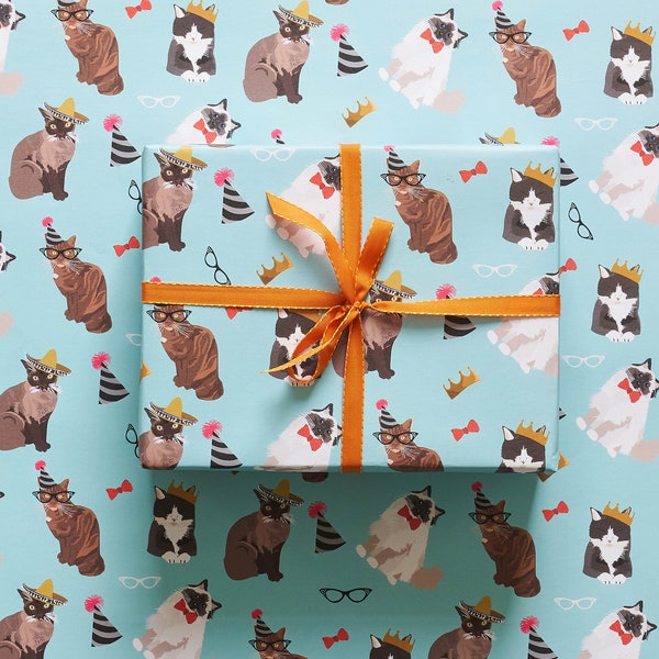 Cat wrapping paper, siamese cat, british shorthair, munchkin cat and Persian cat