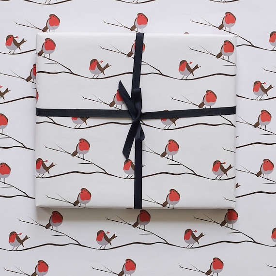 Robin gift wrap, bird wrapping paper, Christmas wrapping paper