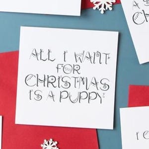 Christmas card, all I want for Christmas is a puppy