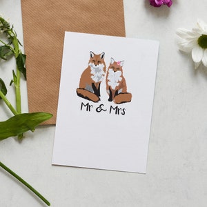 Carte de mariage de M. et Mme avec illustration de renard