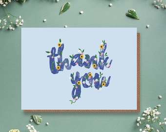 Thank you card, in a flowery text