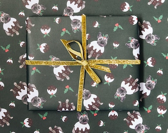 Frenchie Christmas pudding wrap, dog wrapping paper, french bull dog