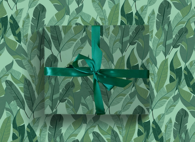 Palm leaves, tropical jungle print wrapping paper image 1