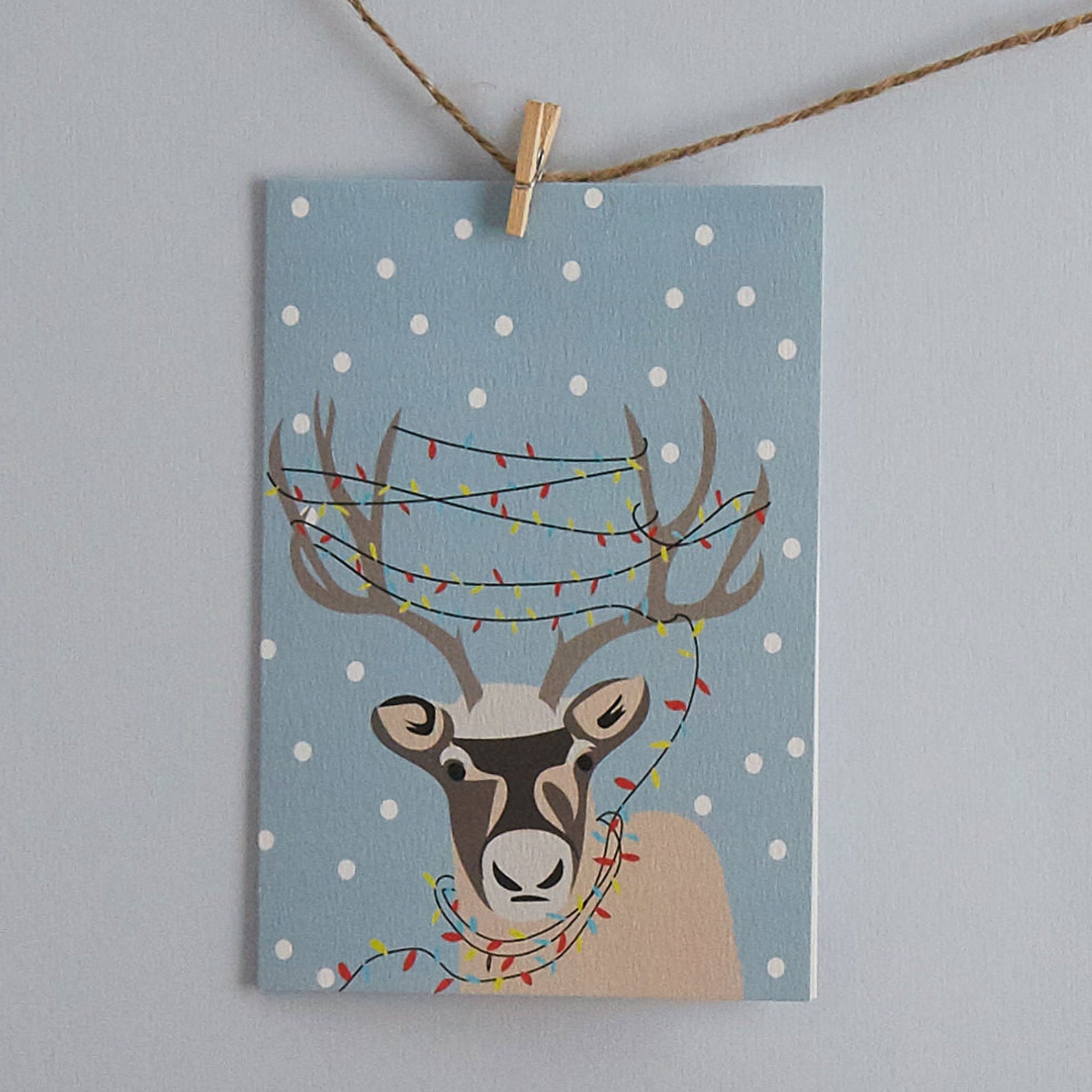 Reindeer Christmas Card With Christmas Lights in the Snow - Etsy