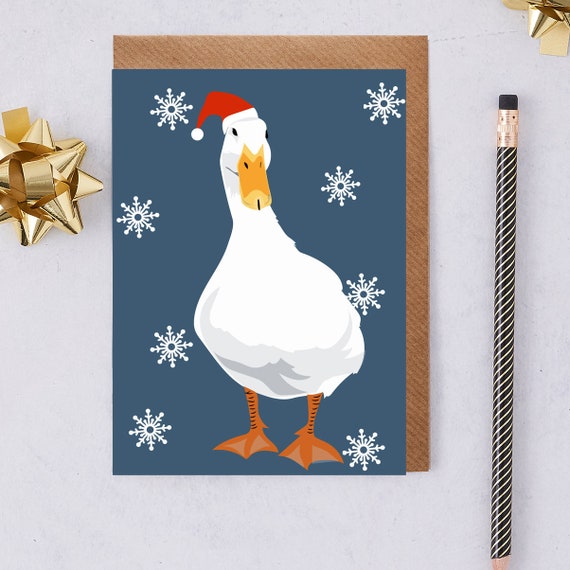 Christmas Duck Card Wearing a Santa Hat. | Etsy