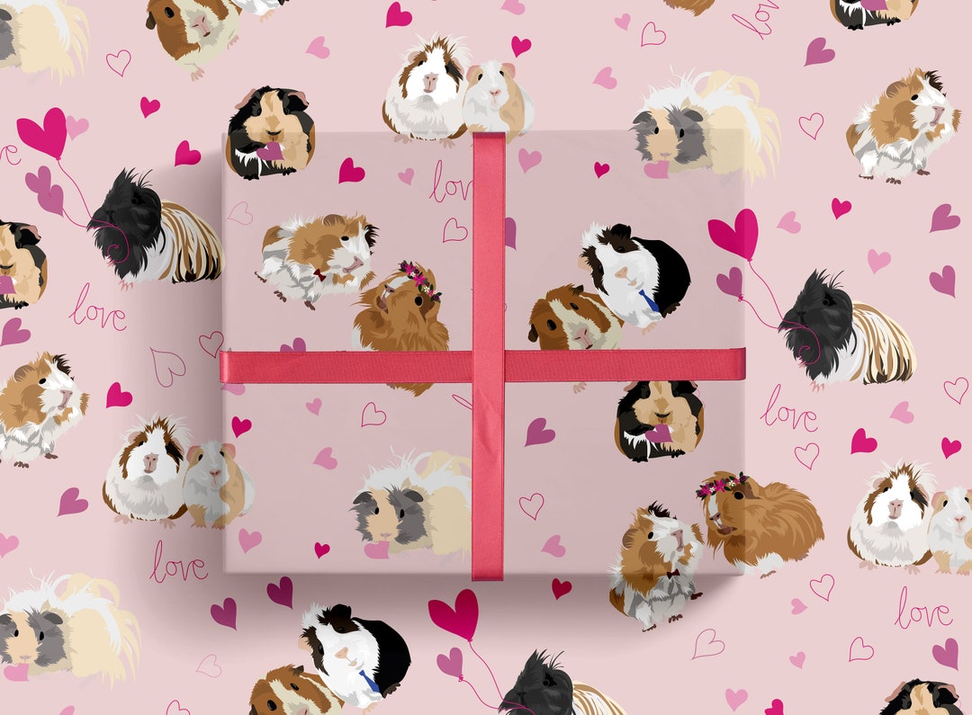 Guinea Pig Love Wrapping Paper. Illustrated Guinea Pig Gift Wrap, Love