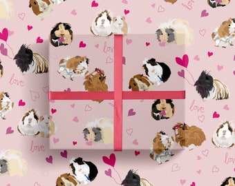 Guinea pig love wrapping paper. Illustrated guinea pig gift wrap, love, valentines, birthday, anniversary