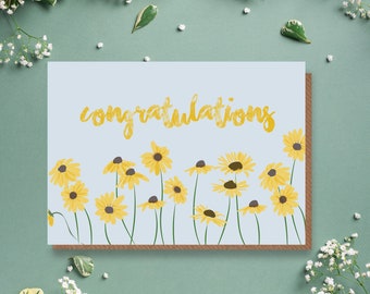 Congratulations card, with sunflowers