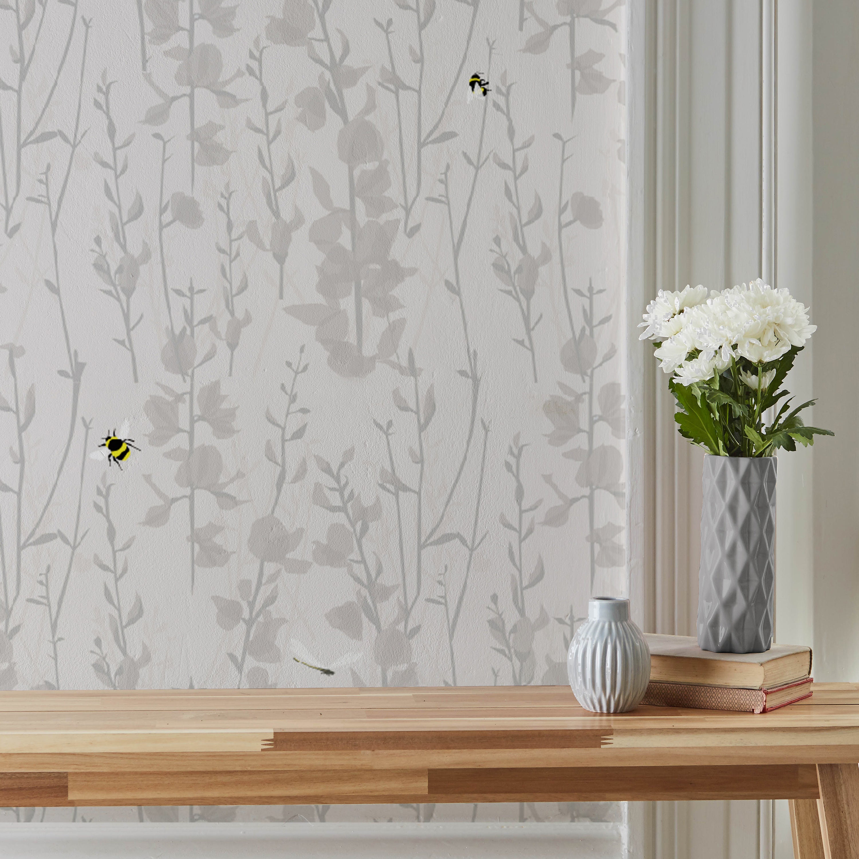 Broom and Bee Wallpaper in Two Colour Options Grey or Blue - Etsy UK Broom and Bee Wallpaper in Two Colour Options Grey or Blue - Etsy UK