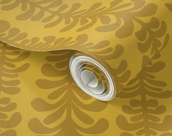 Funky Vines in mustard yellow retro inspired wallpaper