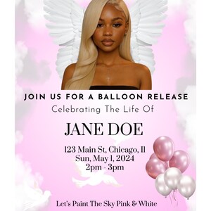 Modello di volantino per il lancio di palloncini rosa / Commemorazione e celebrazione della vita (download digitale)