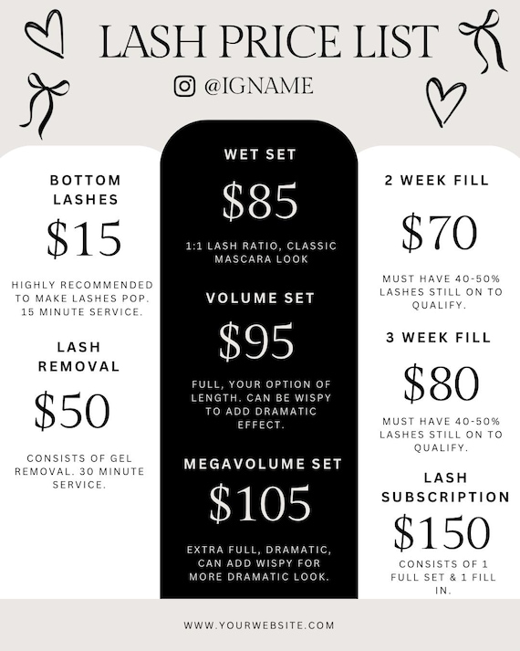 Editable Lash Price List Template | Modern Minimal Beauty Menu (Canva)
